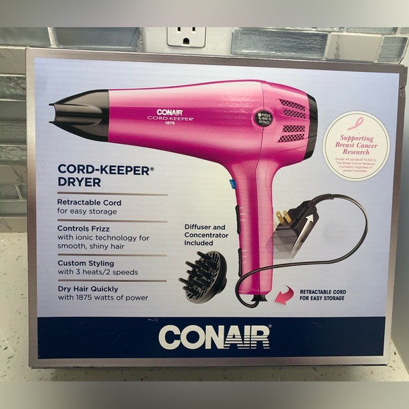 Conair 209BCX 1875 Watt Cord-Keeper Hair Dryer PINK New 3 Heats 2 Speeds New - Picture 1 of 5